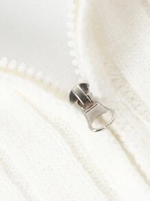 SHEIN 2pcs Set Teenage Girls Zip-Up Collar Warm Sweater & Retro Style Cargo Pants - Multicolor - View 6