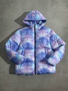 Manfinity EMRG Men's Starry Sky Tie-Dye Pattern Long Sleeve Hooded Casual Padded Coat, Autumn/Winter - Multicolor - View 2