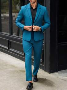 Manfinity Mode Men's Casual Solid Color Jacket And Pants Suit Set