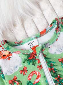 圣诞老人与礼盒印花长袖连体紧身睡衣套装（适合婴儿男孩，秋冬季） - 綠色 - 查看 3