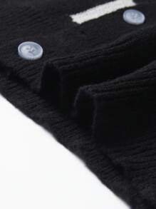 Chillumni 男士纽扣前开长袖字母T恤，适合秋冬日常休闲穿着 - 黑與白 - 查看 6