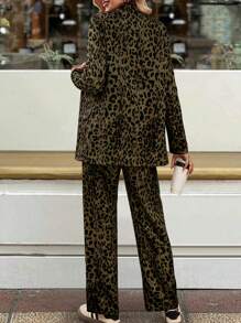 Chiquease 2pcs Women Leopard Print Suit Jacket And Pants Set