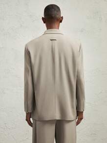 AKNOTIC Formal 男式宽松版型金属链装饰前开翻领休闲夹克，驼色，秋冬款