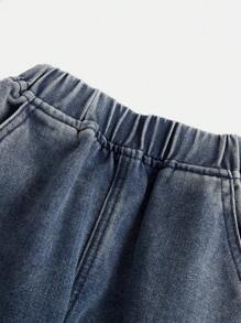 SHEIN 小男孩春秋时尚休闲洗水多口袋牛仔裤 - 藍色 - 查看 4