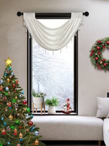 1 件米色蕾丝边窗帘，欧式简约风格帷幔，简约设计适合活动、派对、客厅和卧室窗户/门装饰，适合节日 - 白色 - 查看 5