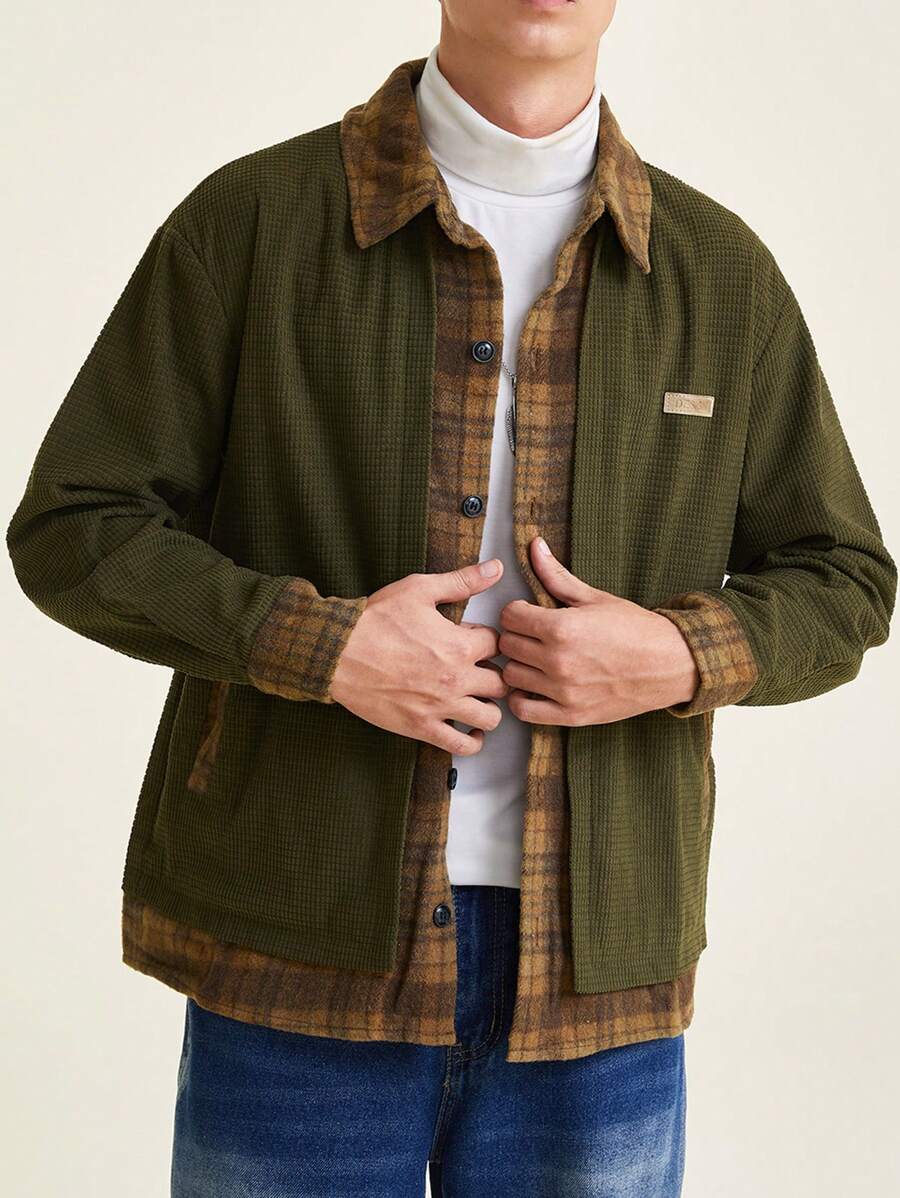 青少年男孩休闲山地印花保暖连帽衫 - 軍綠色 - 查看 1