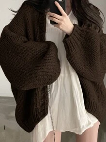 DAZY Women's Solid Color Long Sleeve Minimalist Knitted Cardigan, Casual For Daily Wear,Fall Women Clothes Jacket