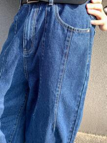 Manfinity Hypemode Men's Dark Blue Vintage Washed Denim Wide Leg Casual Pants