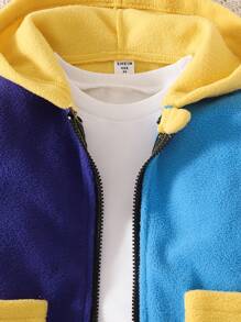 SHEIN Girls' Colorblock Plush Fleece Warm Jacket