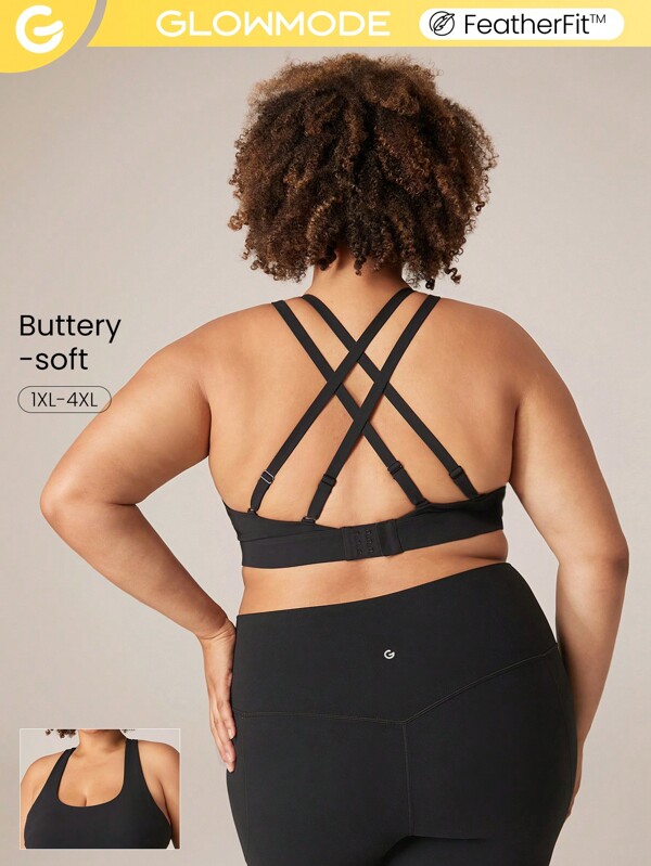 GLOWMODE FeatherFit™ Multi Crossover Strap Adjustable Buckle Back Sports Bra Low Impact Yoga Daily Removable Cups