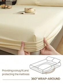 1pc Solid Color Fitted Sheet, Soft & Breathable Mattress Protector, Mattress Cover, Deep Pocket Design, Suitable For Various Bed Sizes - Beige - View 5