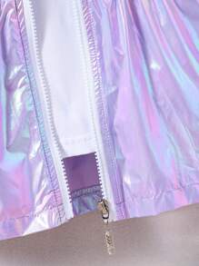 SHEIN 女小童鐳射拉鏈開襟連帽外套不帶T恤 - 紫色 - 查看 7