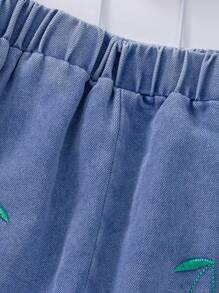 SHEIN 2pcs/Set Young Girl Retro 2 In 1 T-Shirt With Cherry Embroidered Denim Pants - Multicolor - View 8