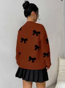 Chiquease Women's Bow Decor Round Neck Raglan Long Sleeve Casual Knit Pullover Sweater, Autumn/Winter Knit Pullover Fall Outfit