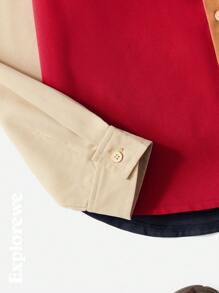 SHEIN 时尚男孩卡其色拼布长袖衬衫，适合户外探险必备 - 彩色 - 查看 6
