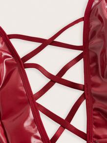 SHEIN Women Sexy Backless Criss-Cross PU Leather Bodycon Dress, Black For Going Out - Burgundy - View 4