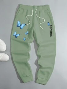 Manfinity Homme Men's Letter Print Front Tie Casual Simple Pants, Daily Wear - Mint Green - View 1