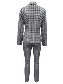 Two-Piece Plaid Print Blazer And Pants Set - Soft Micro Elastic PolyesterKnit Fabric, Geometric Pattern, Random Printing, Casual Style For AllSeasons -Long Sleeve, Button Front, No Sheer - Multicolor - View 2