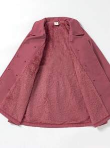 SHEIN 女小童插肩袖雙排釦毛絨內襯外套 - 藕粉色 - 查看 5