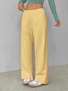 SHEIN PETITE 柔软白色针织家居裤，宽松裤 - 杏色 - 查看 6