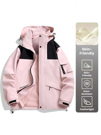 SHEIN Sports Color Block Hooded Zipper Long Sleeve Sporty Jacket