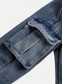 SHEIN 小男孩春秋时尚休闲洗水多口袋牛仔裤 - 藍色 - 查看 5