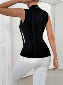 Chiquease 1pc Women Plain Color Front Button Sleeveless Minimalist Top, Casual Everyday Wear