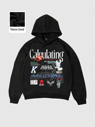 Street Life Men's Letter Print Casual Hoodie, Long Sleeve, Minimalist Style, Daily Wear