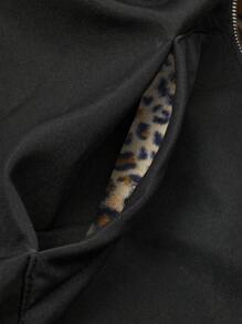 SHEIN 大码休闲豹纹撞色拼布连帽大衣 - 黑色 - 查看 3