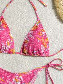 Swim SXY Damen Set mit kleinem Ditsy Blumen Neckholder Crop Top und Bikinihose mit Bindedetail für Sommer und Strand - Verschiedenfarbig - Übersicht 7