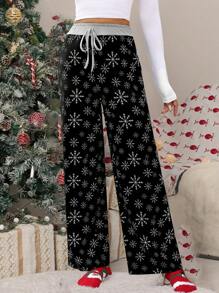 SHEIN LUNE Women's Christmas Regular Fit Color Block Casual Loose Pants - Multicolor - View 1