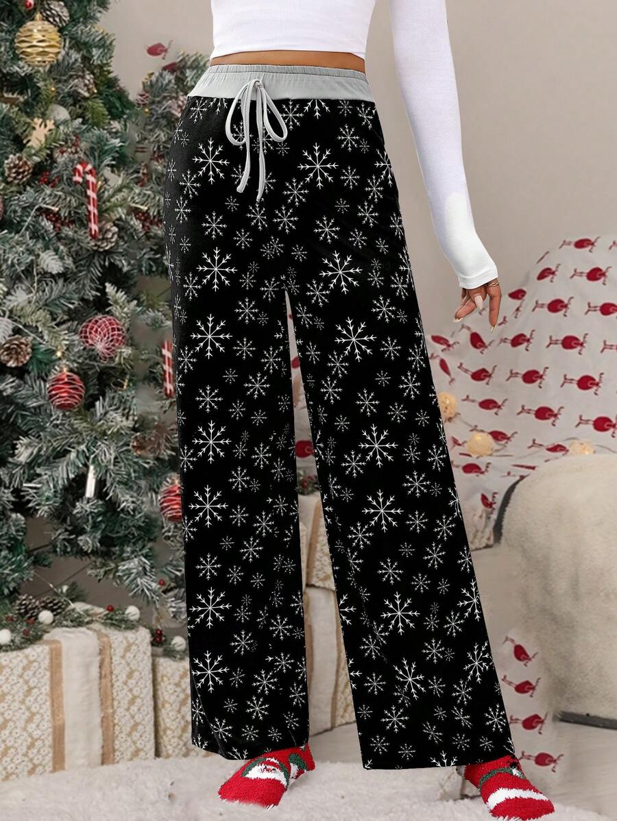 SHEIN LUNE Women's Christmas Regular Fit Color Block Casual Loose Pants - Multicolor - View 1