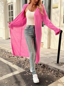 INAWLY Cárdigan casual de manga larga de punto acanalado de unicolor para mujer