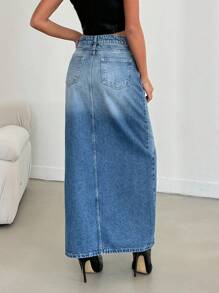 RueChic HIGH RISE MAXI DENIM SKIRT WITH SLIT - Medium Wash - View 2