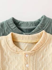 2pcs/Set Newborn Baby Apricot And Light Green Long Sleeve Romper And Footcover Pants Comfy Loungewear Sets - Multicolor - View 6