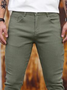 Manfinity Homme Men's Solid Color Front Button Pocket Simple Casual Jeans