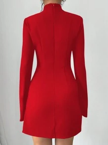 Elenzga 情人节假期迷你领简约优雅女士连衣裙新年衣服