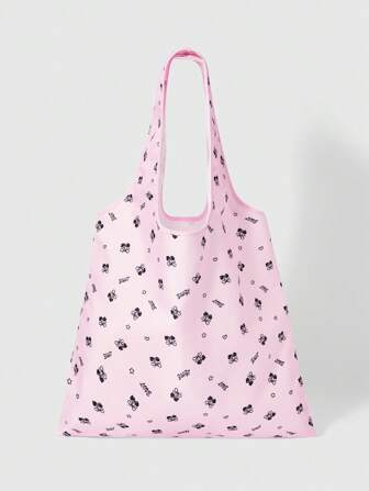 Kawaii 1pc Cute Star, Heart & Cherry Print Foldable Tote Bag For Women