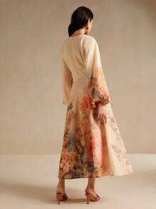 Anewsta Vestido de manga larga con estampado floral, suave y romántico, apropiado para vacaciones a principios del otoño