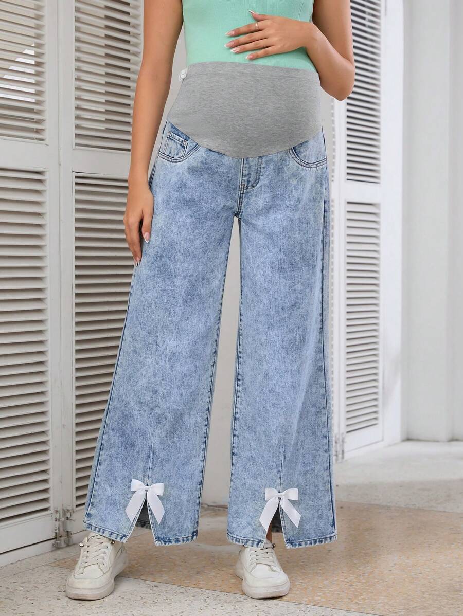 Pantalones Premama Jeans De Maternidad Pierna Ancha Cómodos Y