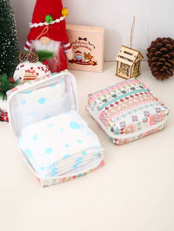 1 件便携式卫生巾收纳袋，拉链牛津布月经垫袋，时尚实用的多功能旅行收纳袋 - 非常适合洗漱用品、卫生巾、口红袋、零钱包、便携式收纳袋、女孩女士旅行洗漱包以及青少年女孩女士化妆品、返校、办公室和学校用品、圣诞节礼物、新年礼物圣诞节节日礼物、波西米亚风