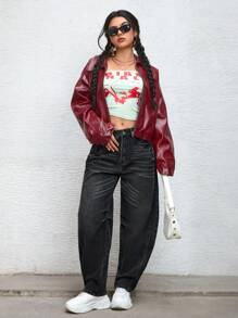 SHEIN EZwear Women Fashionable Distressed Banana-Fit Baggy Denim Jeans