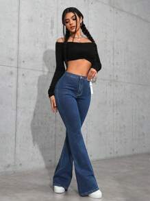 SHEIN Privé Women's High Waist Flared Casual Thermal Lined Denim Jeans, Thanksgiving Christmas Women, Autumn/Winter