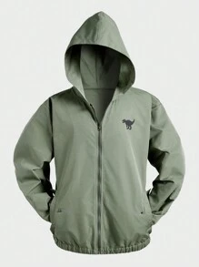 Manfinity Homme Men's Dinosaur Print Hooded Jacket, Green Casual Windbreaker For Outdoor Daily Wear