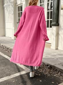 INAWLY Cárdigan casual de manga larga de punto acanalado de unicolor para mujer