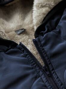 SHEIN LUNE Plus Size Minimalist Warm Hooded Zip-Up Padded Jacket, Suitable For Winter