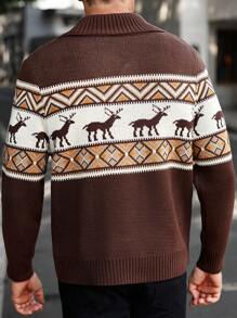 Manfinity Homme Men's Button Front Long Sleeve Graphic Deer Detail Casual Colorful Long Sleeve Chunky Sweater, For Going Out, Boyfriend Gift - Multicolor - View 2