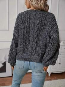 1pc Women Solid Color Twist Pattern Casual Pullover Sweater