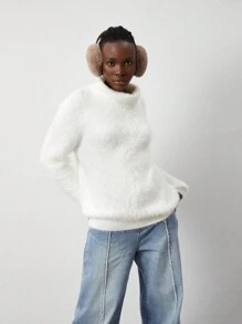 SHEIN Unity 1 Peça Suéter de Tricô com Gola Alta de Manga Longa, Casual e Básico para Mulheres, Confortável e Minimalista para Natal, Outono/Inverno