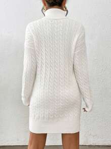 Chiquease 女士休闲花朵扭绳纯色宽松针织毛衣连衣裙，秋冬